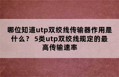 哪位知道utp双绞线传输器作用是什么？ 5类utp双绞线规定的最高传输速率